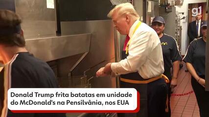 Donald Trump frita batatas em uma unidade da rede de fast food McDonald's, na Pensilvânia