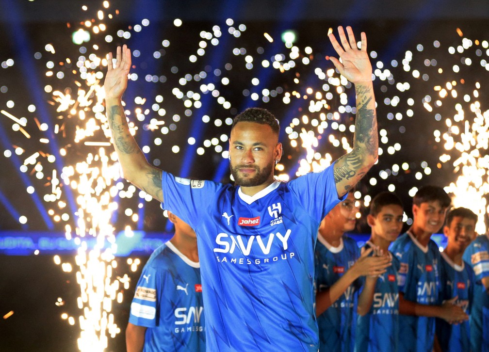 Neymar é apresentado no Al-Hilal antes de jogo de estreia, em 19 de agosto de 2023 — Foto: Ahmed Yosri/Reuters