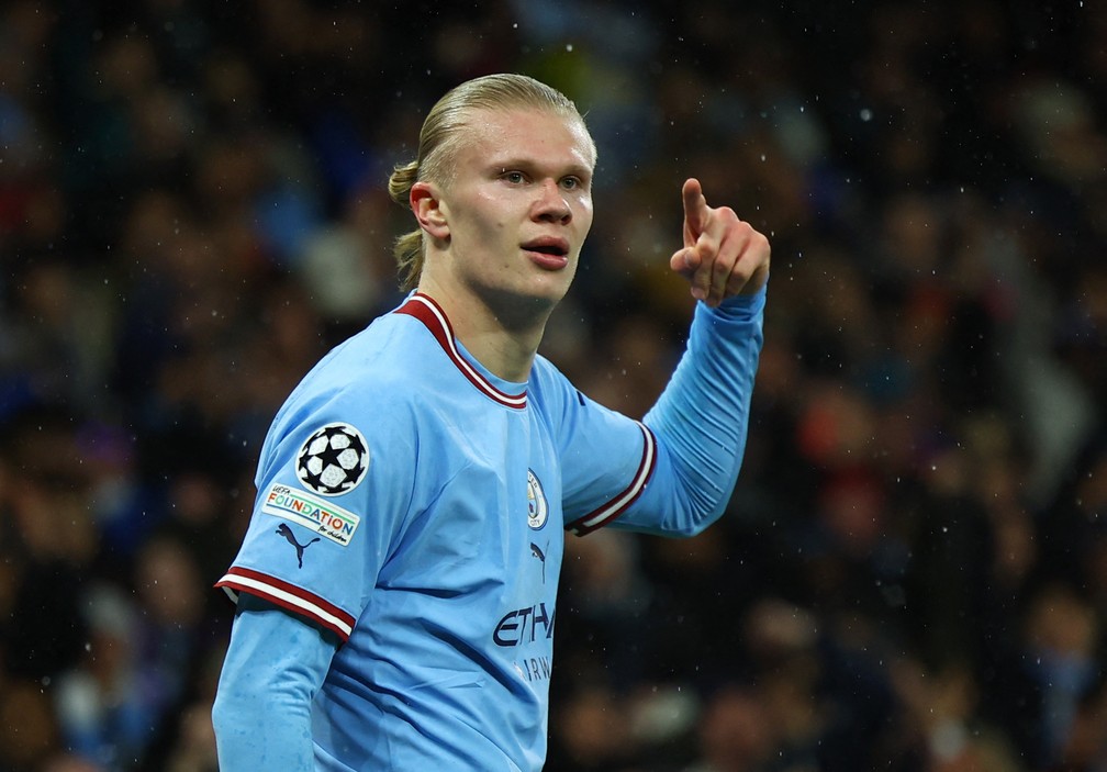 Haaland em partida do Manchester City. — Foto: Molly Darlington/Reuters