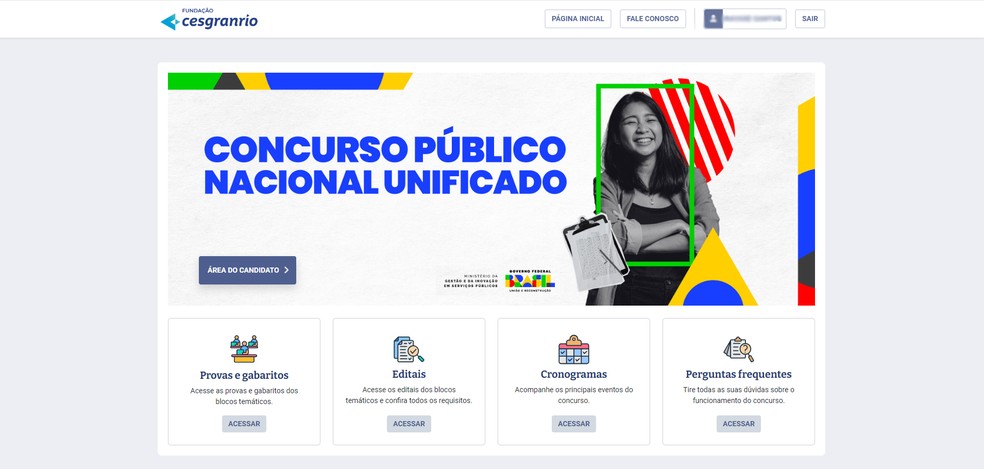 Candidatos deverão acessar a área do candidato para conferir o resultado da prova de títulos — Foto: Reprodução/Fundação Cesgranrio