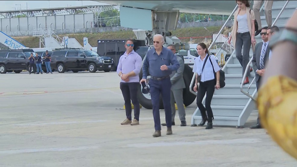 Biden chega a Manaus para visita à Amazônia — Foto: Reprodução/GloboNews