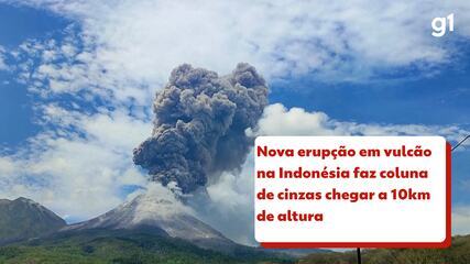 Nova erupção em vulcão na Indonésia faz coluna de cinzas chegar a 10km de altura Nova erupção em vulcão na Indonésia faz coluna de cinzas chegar a 10km de altura