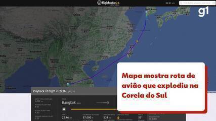 Mapa mostra rota de avião que explodiu na Coreia do Sul