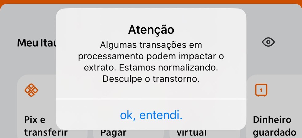 Mensagem exibida no app do Itaú — Foto: Reprodução/X