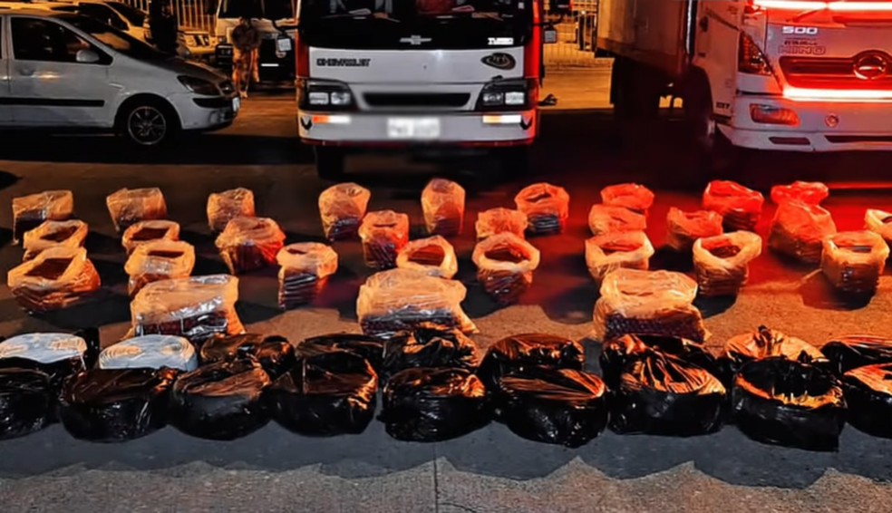 Apreensão de material explosivo feito pela polícia do Equador — Foto: Reprodução/Polícia Nacional do Equador