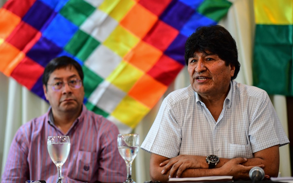 Antigos aliados, Luis Arce e Evo Morales romperam e disputam liderança do MAS — Foto: Ronaldo Schemidt/AFP