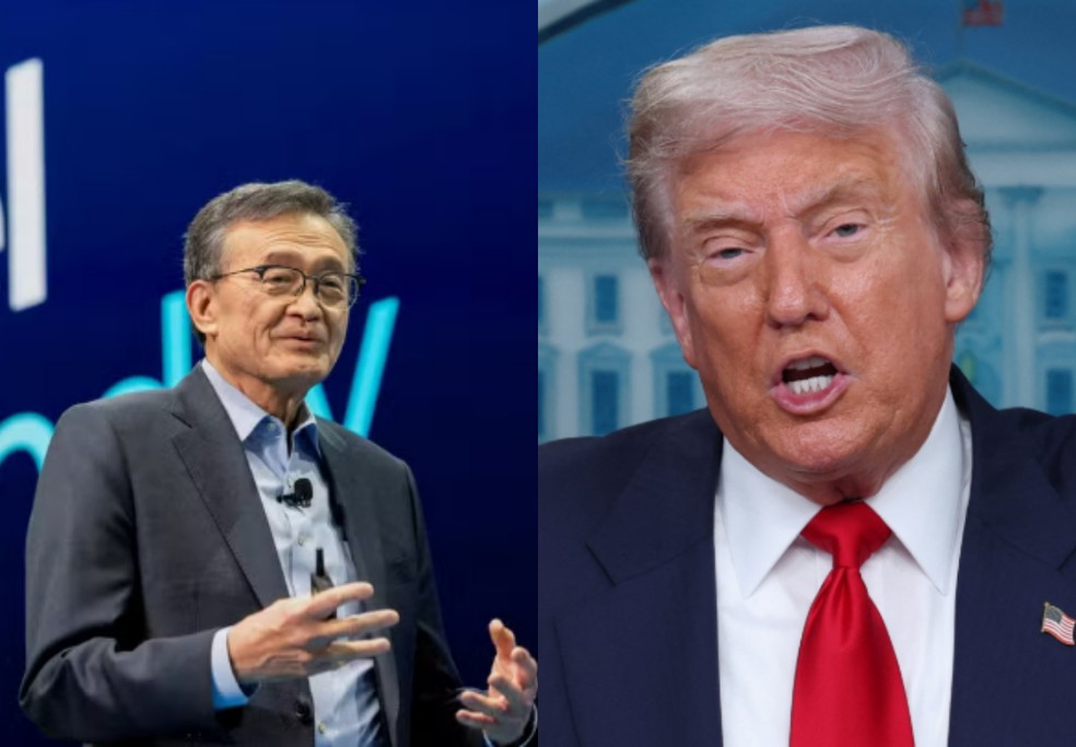 O CEO da Intel, Lip-Bu Tan e Donald Trump — Foto: Reuters