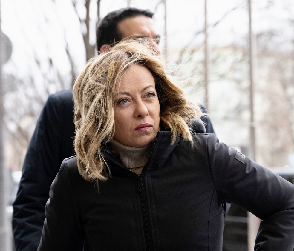 A primeira-ministra da Itália, Giorgia Meloni, viajou a Kiev neste sábado (24) — Foto: Handout/Palazzo Chigi press office/AFP