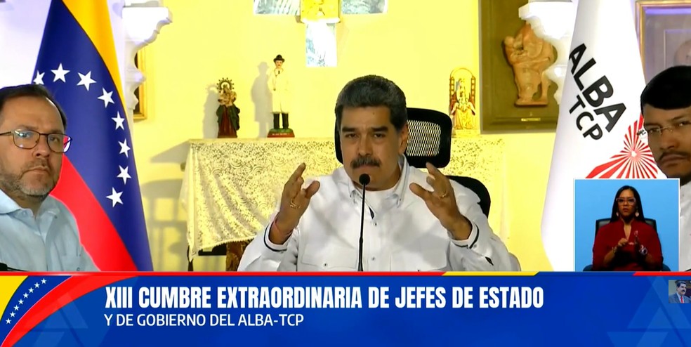 Nicolás Maduro em pronunciamento em cúpula da Aliança Bolivariana para os Povos da Nossa América — Foto: Youtube de Nicolás Maduro / Reprodução