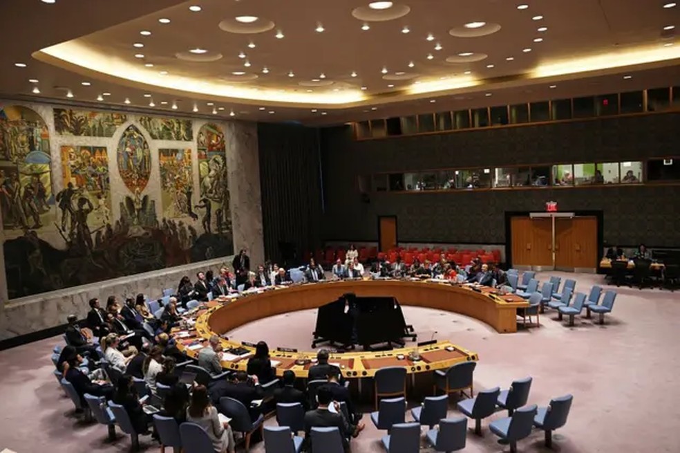 O Conselho de Segurança da ONU durante a votação de uma resolução de cessar-fogo sobre a situação no Oriente Médio, em Nova York, em 18 de setembro. — Foto: Getty Images via BBC