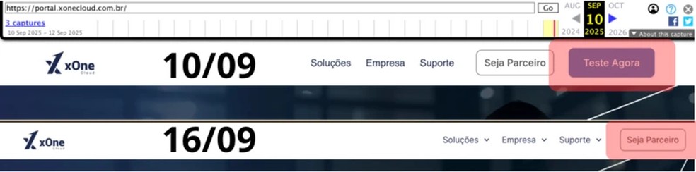 Botão para teste de programa de monitoramento XOne foi removido de site após caso do Itaú; empresa diz que ainda é possível testar software; — Foto: BBC/Reprodução/Internet Archive