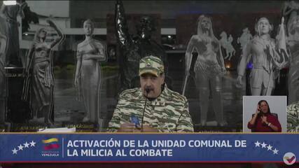 De farda militar, Maduro pede redução de tensões para prevenir conflito militar com EUA De farda militar, Maduro pede redução de tensões para prevenir conflito militar com EUA