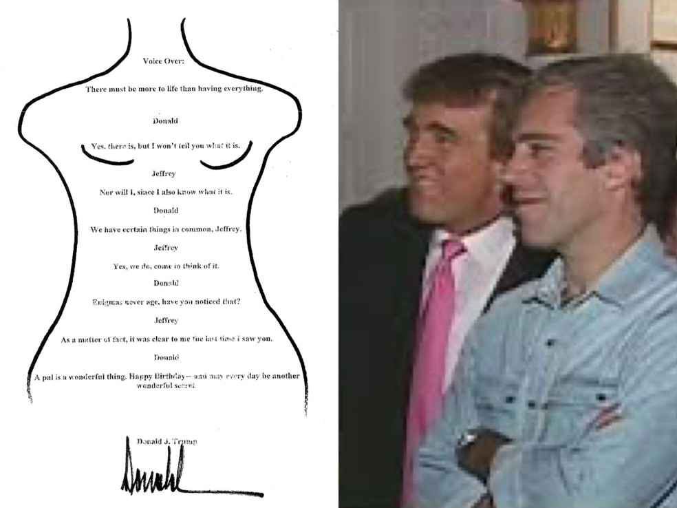 Partido Democrata divulga suposta carta de Trump a Epstein com desenho de mulher nua — Foto: Reprodução