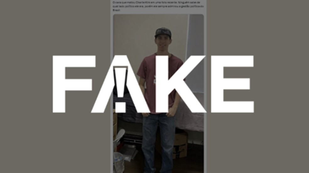 É #FAKE imagem que mostra Tyler Robinson usando camiseta com estampa mencionando Lula — Foto: Reprodução