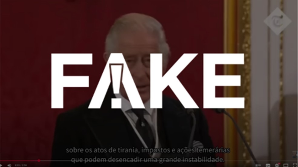 É #FAKE vídeo em que rei Charles III pede soltura de Bolsonaro — Foto: Reprodução