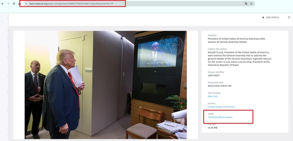 ONU divulga foto de Trump assistindo ao discurso de Lula na Assembleia Geral — Foto: Reprodução