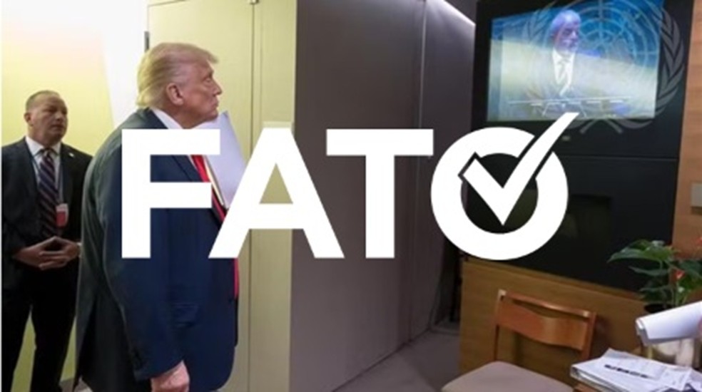 É #FATO que ONU divulgou foto de Trump assistindo discurso de Lula na Assembleia Geral — Foto: Reprodução