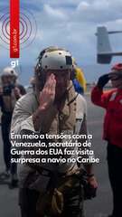 Em meio a tensões com Venezuela, secretário de guerra dos EUA faz visita a navio no Caribe Em meio a tensões com Venezuela, secretário de guerra dos EUA faz visita a navio no Caribe