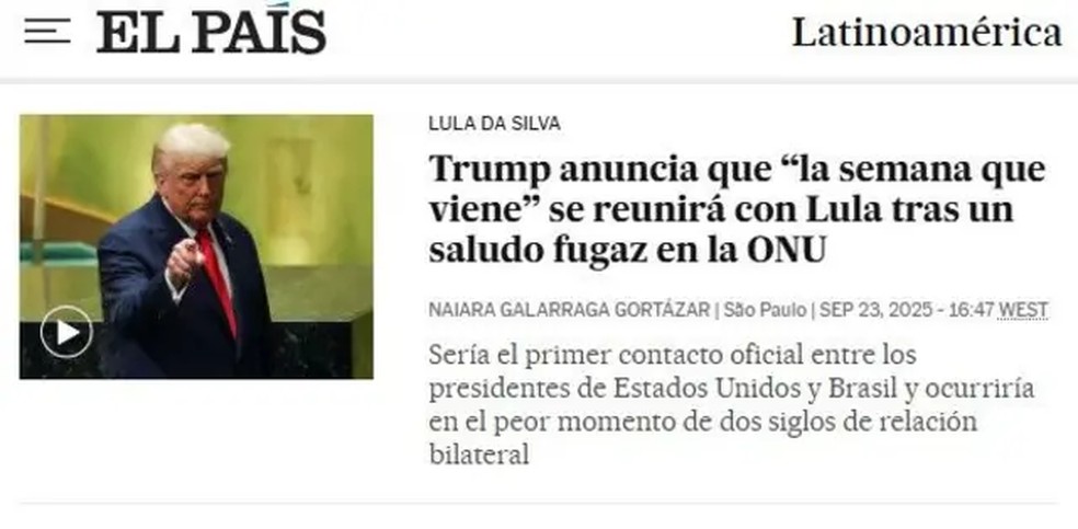 Jornal espanhol destacou que Trump e Lula devem se encontrar. — Foto: Reprodução