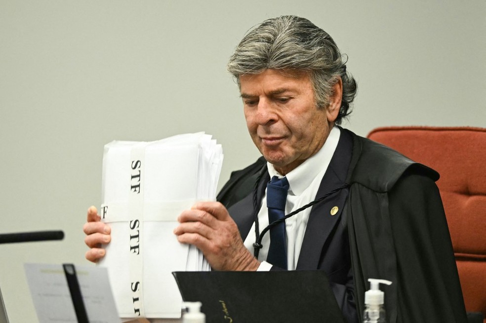 Ministro Luiz Fux, do STF, em julgamento da trama golpista - 11/09/2025 — Foto: EVARISTO SA / AFP