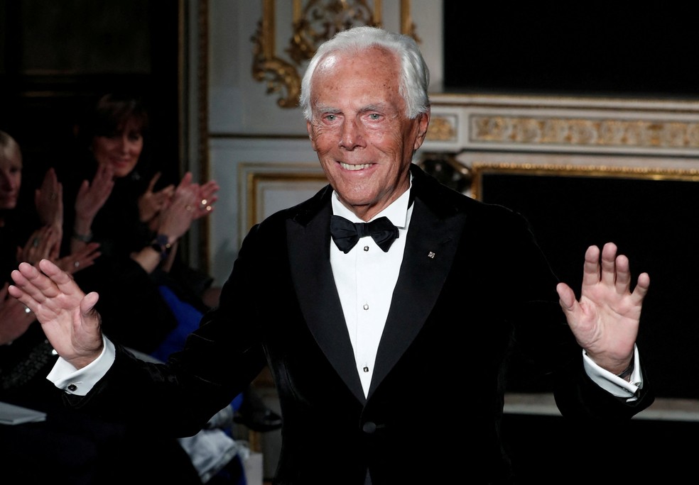 O estilista italiano Giorgio Armani, ícone da moda mundial. — Foto: Reuters