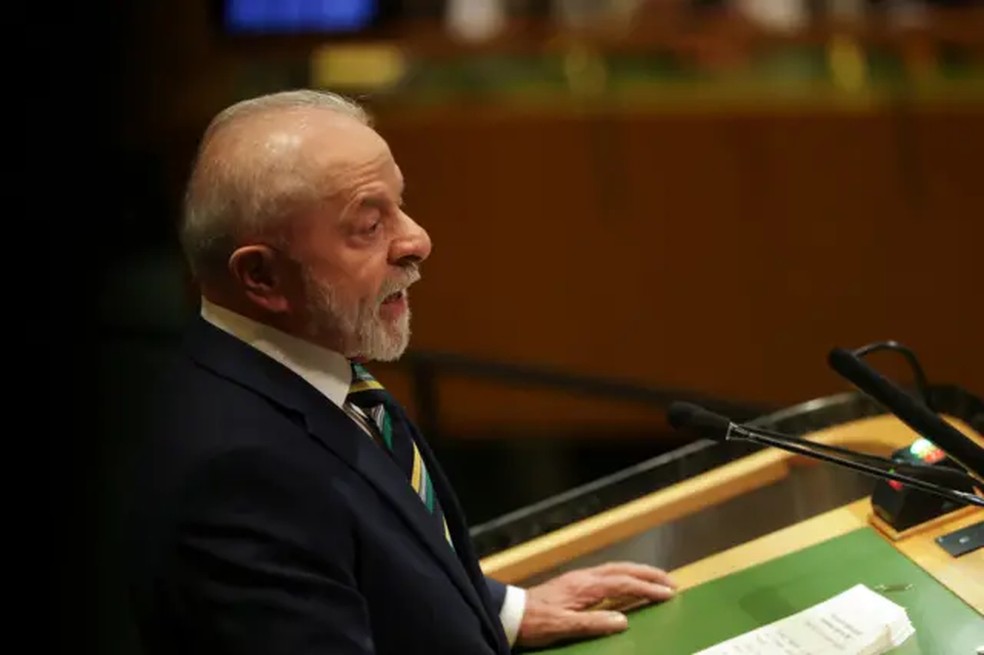 Presidente Lula discursa na ONU — Foto: Jeenah Moon/Reuters/BBC