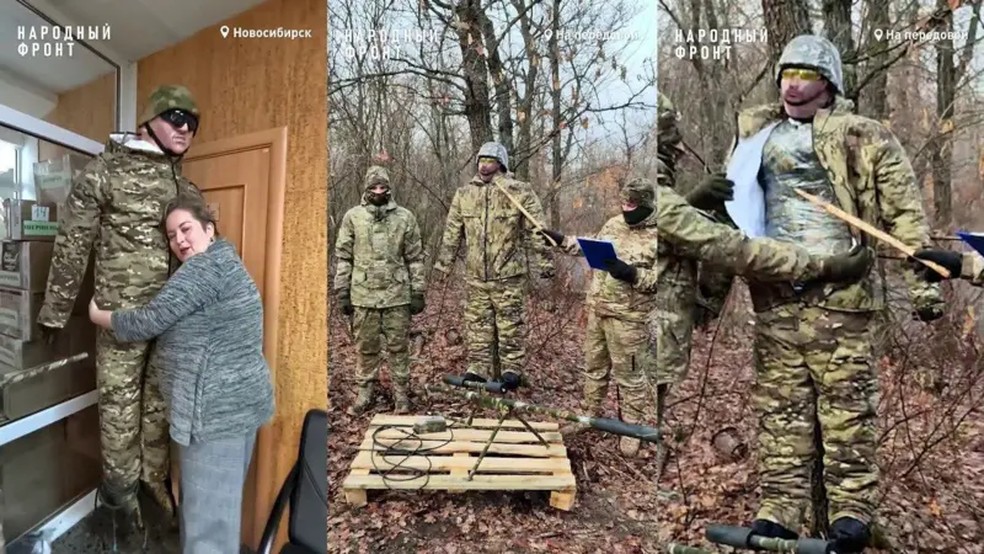 Boneco russo imita o calor emitido pelo corpo humano. — Foto: People's Front Novosibirsk via BBC