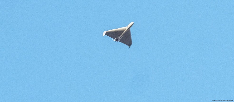 Drone Kamikaze utilizado pelo exército russo — Foto: Roman Petushkov/REUTERS