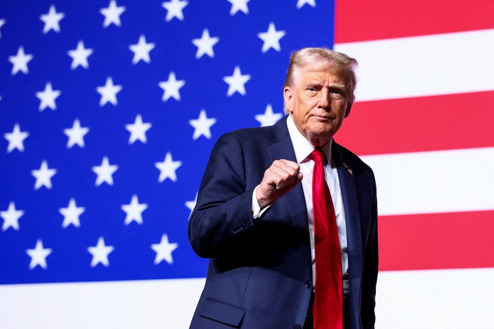 O presidente dos EUA, Donald Trump, após discurso na Base do Corpo de Fuzileiros Navais de Quantico — Foto: REUTERS/Kevin Lamarque