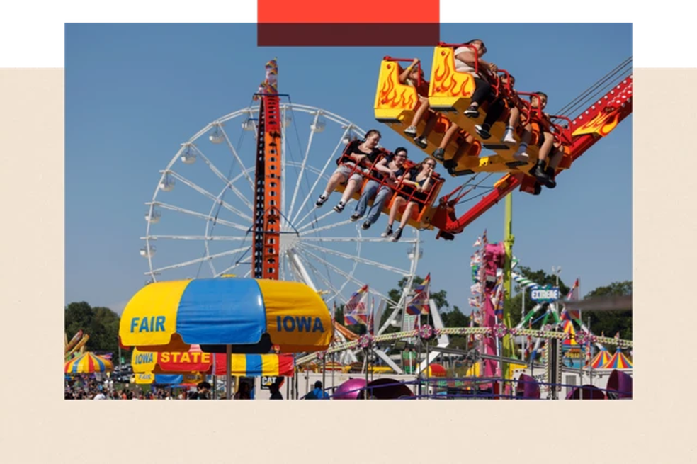 A Feira Estadual de Iowa atrai mais de um milhão de visitantes, ao longo dos seus 10 dias de duração — Foto: BBC