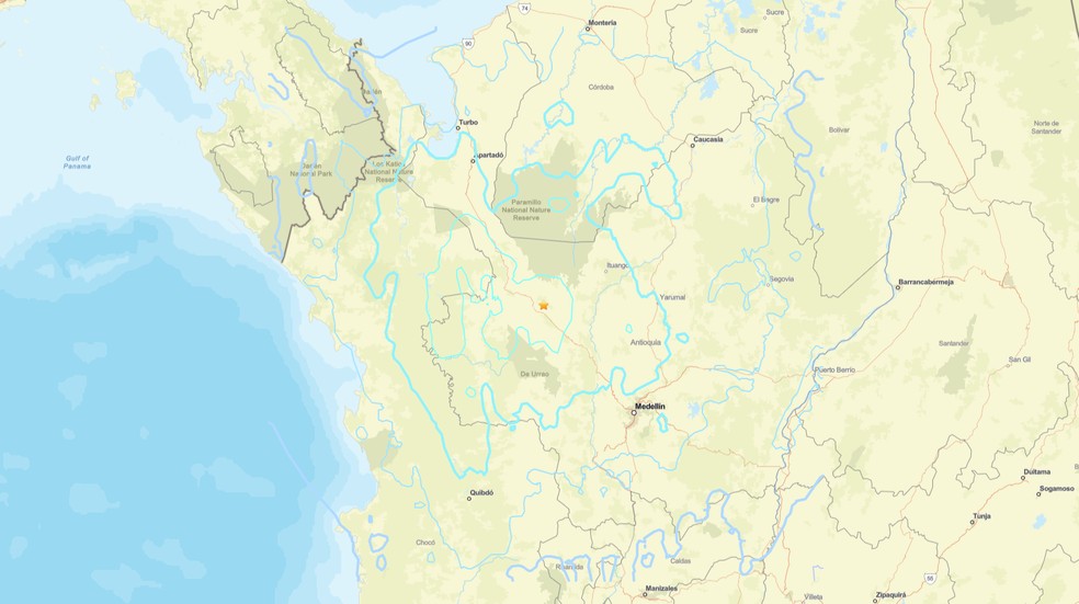 Terremoto Colômbia — Foto: Imagem do tremor registrada pelo USGS