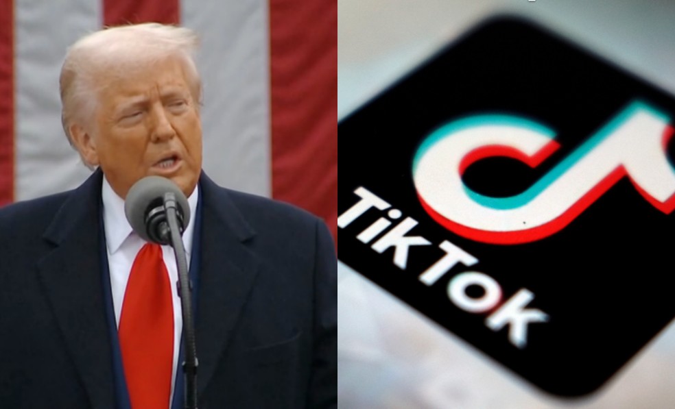 Donald Trump e TikTok — Foto: Jornal Nacional e AP.