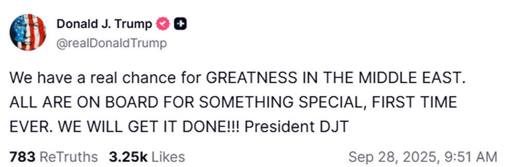 O presidente dos Estados Unidos, Donald Trump, em uma publicação no Truth Social. — Foto: Reprodução/Truth Social