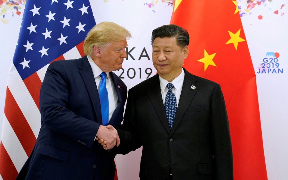 Donald Trump, presidente dos EUA, e Xi Jinping, presidente da China, em foto de 29 de junho de 2019 — Foto: Reuters/Kevin Lamarque