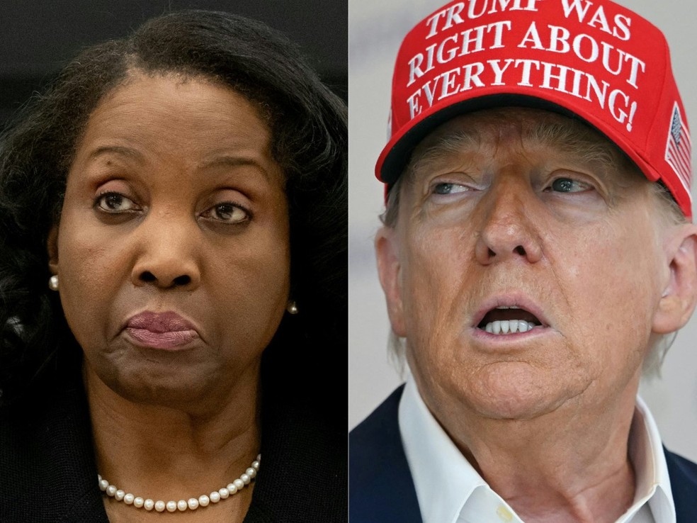 Montagem mostra Lisa Cook e Donald Trump — Foto: SAUL LOEB and ANDREW CABALLERO-REYNOLDS / AFP