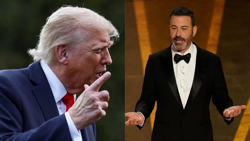 Presidente dos Estados Unidos, Donald Trump, e apresentador Jimmy Kimmel. — Foto: REUTERS/Evelyn Hockstein/AP Photo/Chris Pizzello