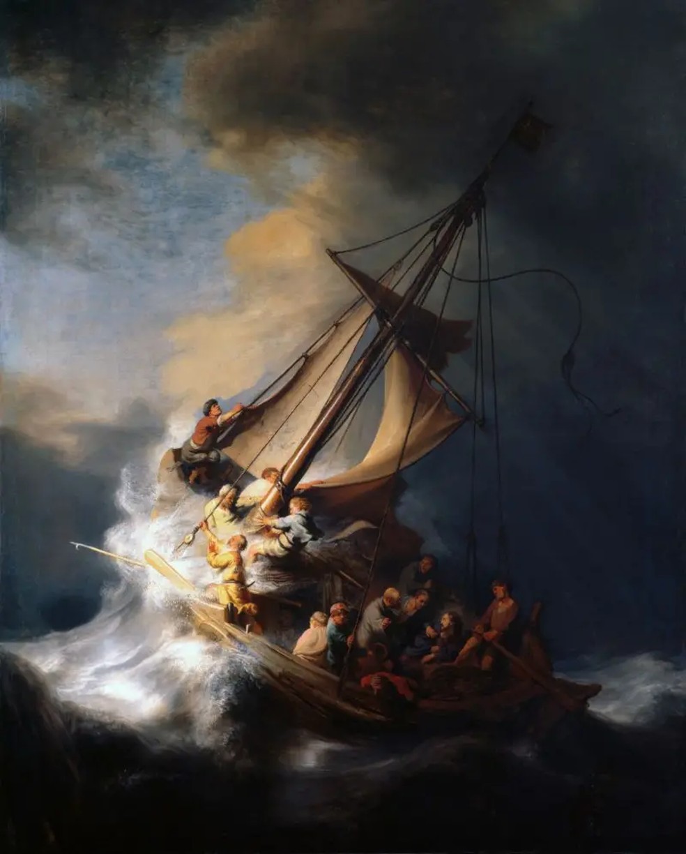 O quadro 'Tempestade no Mar da Galileia', do pintor holandês Rembrandt, foi uma das obras roubadas em 1990 do Museu Isabella Stewart Gardner, em Boston (EUA) — Foto: Getty Images via BBC