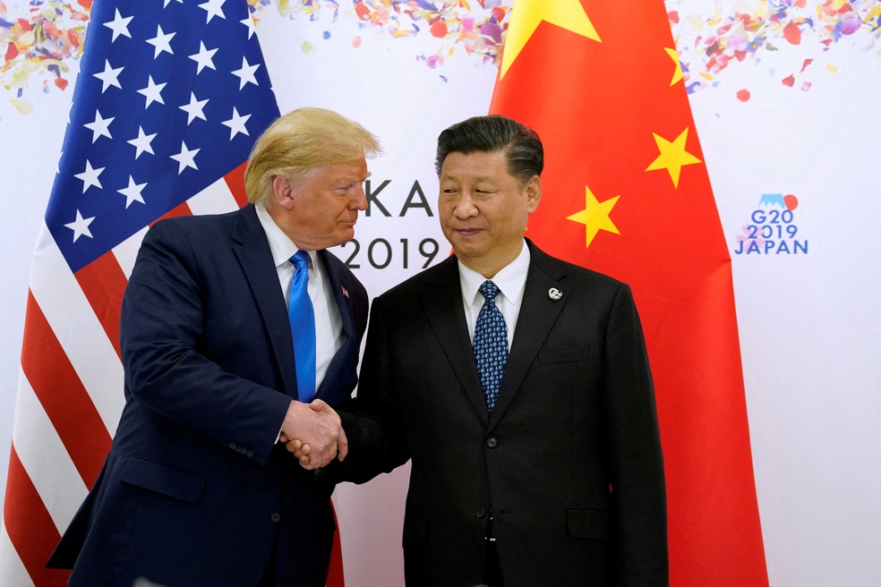 Donald Trump, presidente dos EUA, e Xi Jinping, presidente da China, em foto de 29 de junho de 2019 — Foto: Reuters/Kevin Lamarque