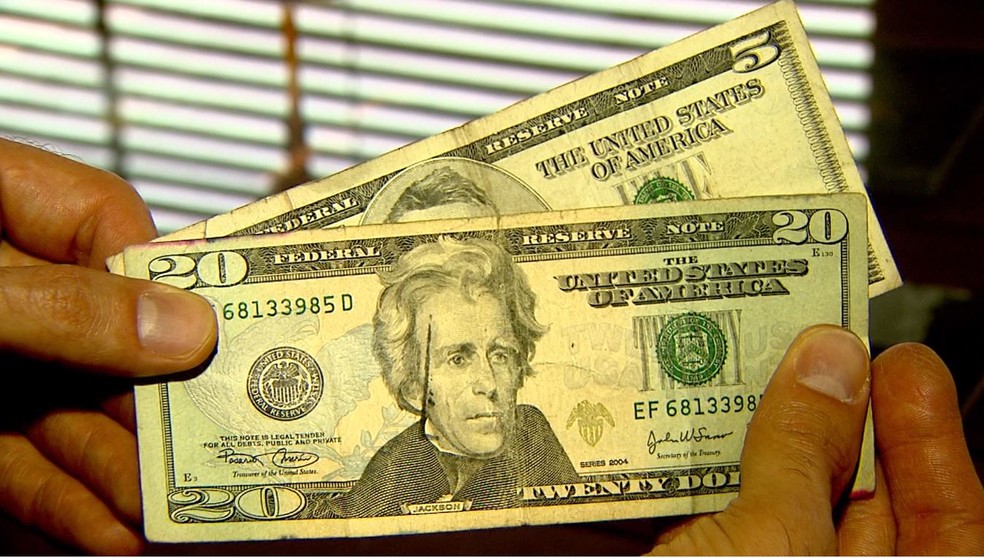 Notas de 5 e de 20 dólares dólar exportação — Foto: Reprodução/EPTV