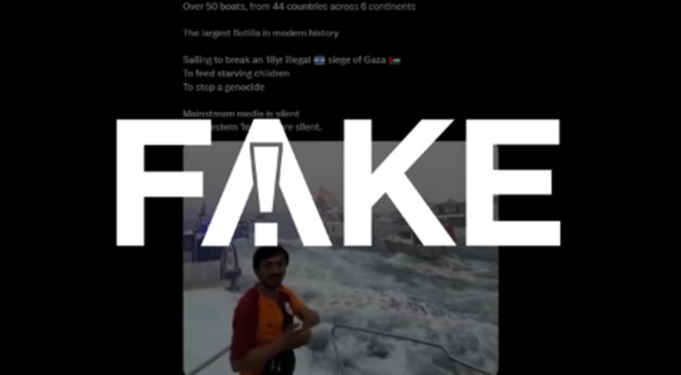 É #FAKE que vídeo mostre flotilha humanitária indo para Gaza; registro é de comemoração de torcida do Galatasaray — Foto: Reprodução
