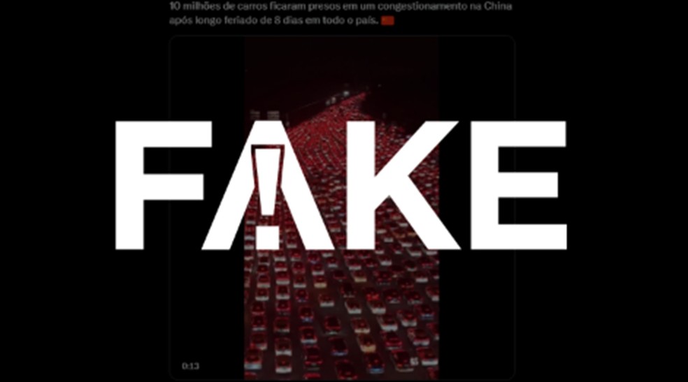 É #FAKE que vídeo mostre congestionamento em feriado na China com 10 milhões de carros — Foto: Reprodução