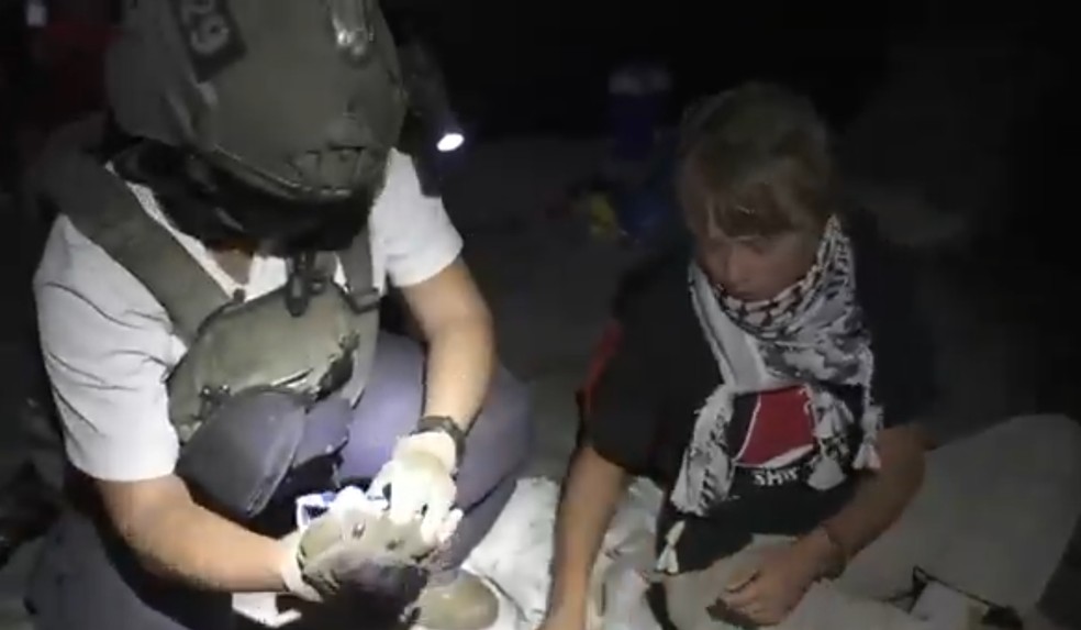 Greta Thunberg aparece em vídeo divulgado por Israel após barcos serem interceptados, em 1º de outubro de 2025 — Foto: Ministério das Relações Exteriores de Israel