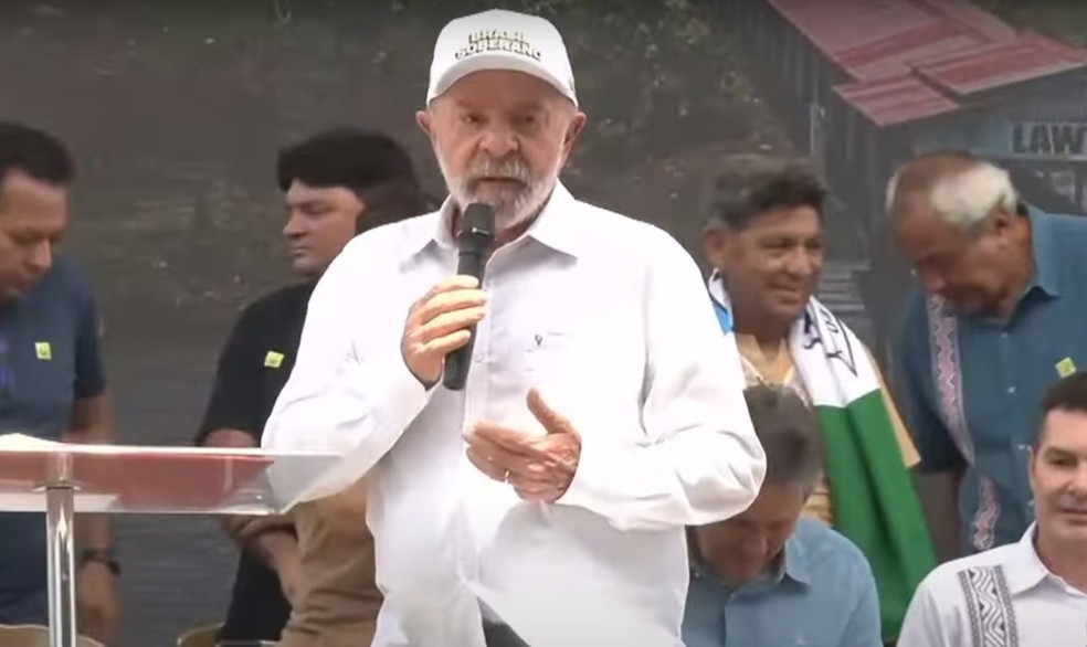 O presidente Lula durante discurso em evento Breves (PA) — Foto: Reprodução/Canal Gov