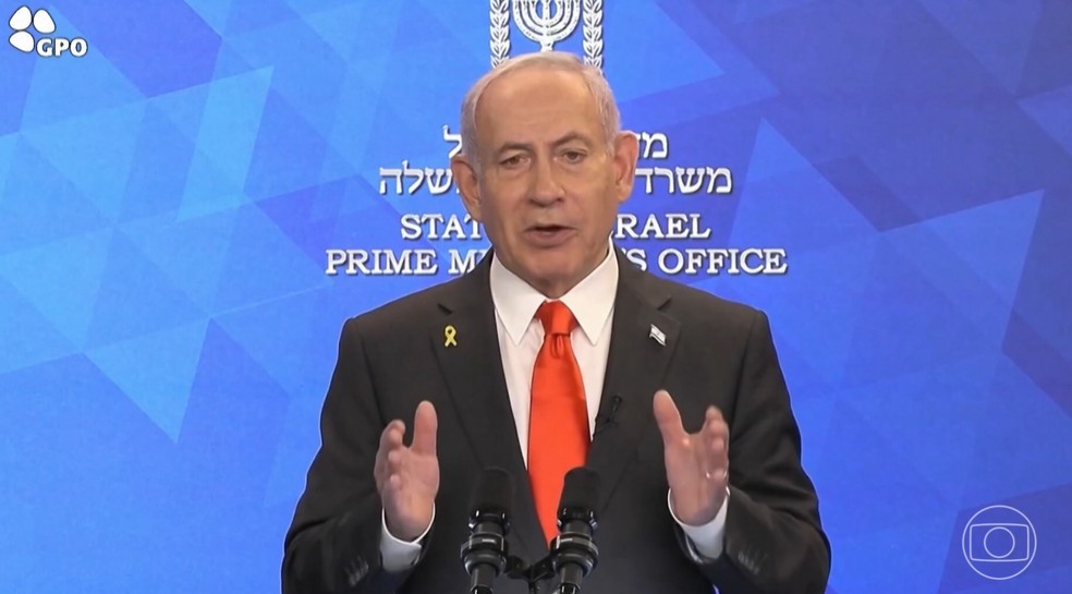 O rimeiro-ministro israelense, Benjamin Netanyahu — Foto: Reprodução/TV Globo