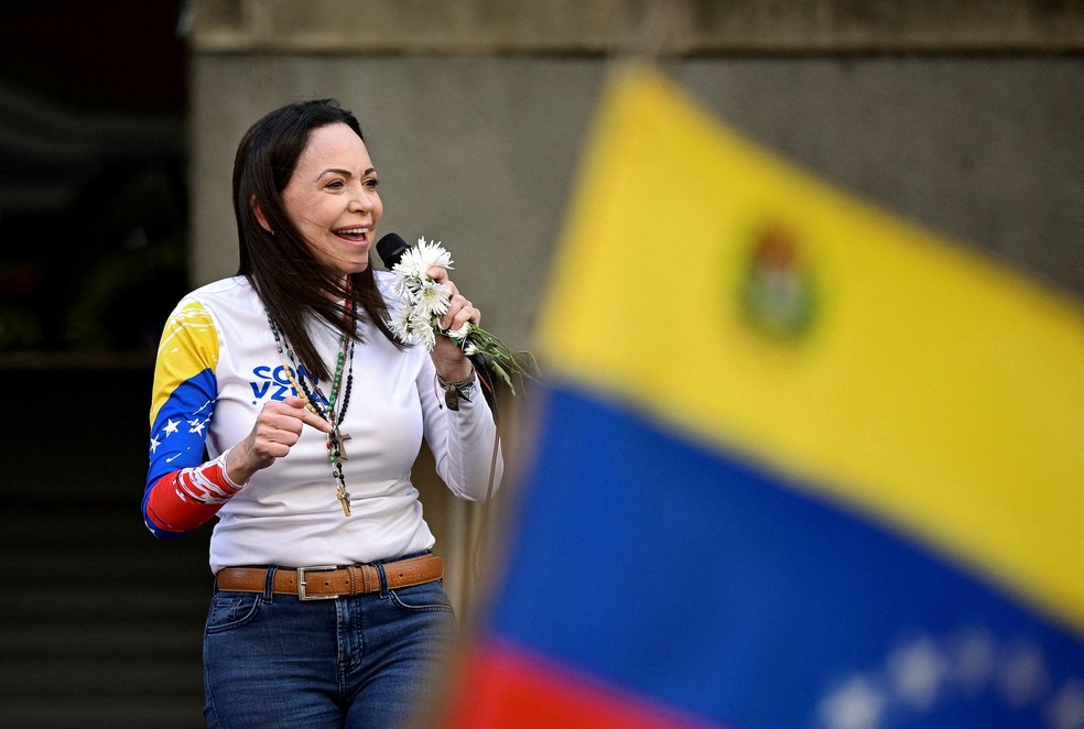 María Corina Machado, vencedora do Prêmio Nobel da Paz 2025 — Foto: Gaby Oraa/Reuters