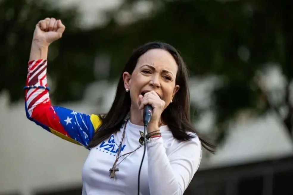María Corina Machado convocou seus apoiadores a não comparecer às urnas nas eleições venezuelanas de domingo (25/05). — Foto: Alfredo Lasry R/Getty Images via BBC