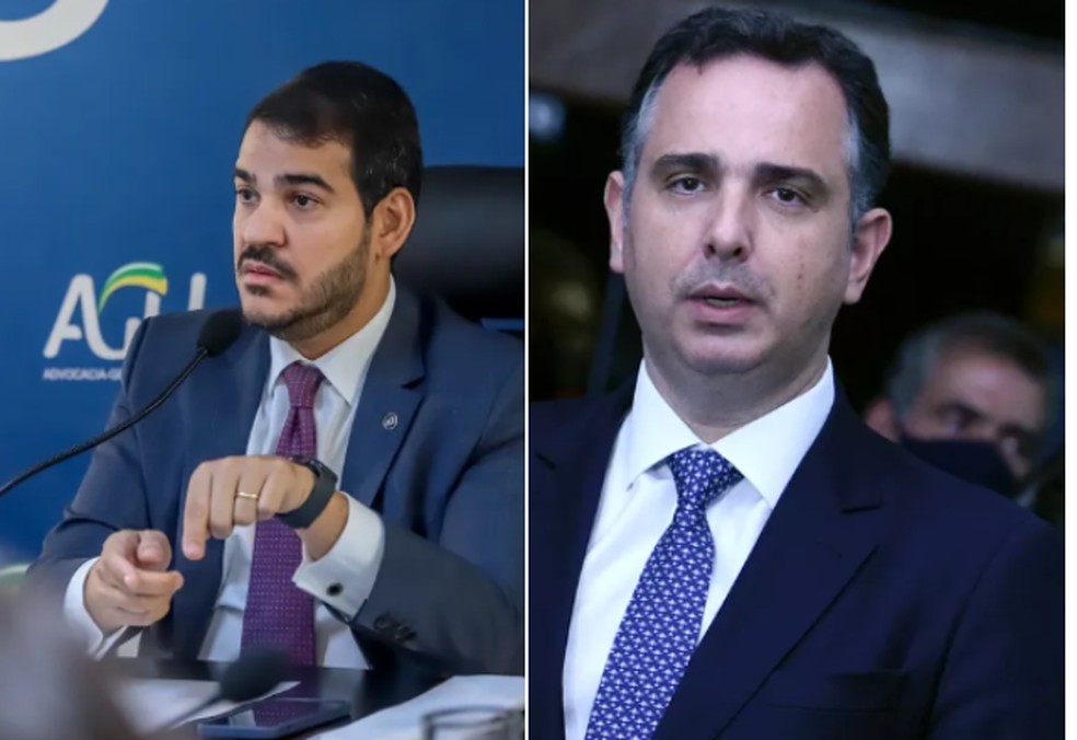Montagem mostra Jorge Messias e Rodrigo Pacheco — Foto: Daniel Estevão / AscomAGU e Edilson Rodrigues/Agência Senado
