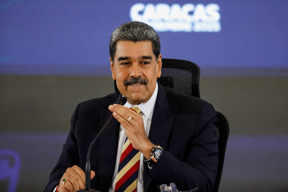 O presidente da Venezuela, Nicolás Maduro, durante coletiva de imprensa em 1º de setembro de 2025 — Foto: REUTERS/Leonardo Fernandez Viloria