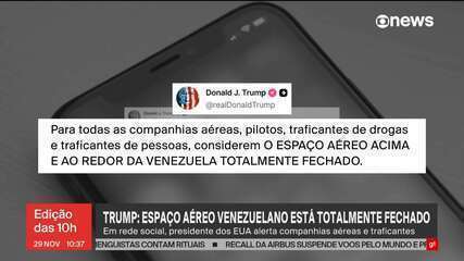Trump diz para companhias aéreas considerarem espaço aéreo da Venezuela fechado