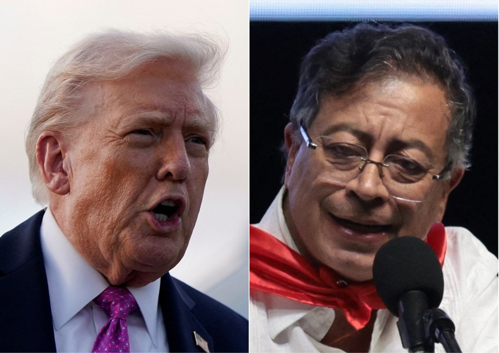 Presidentes Donald Trump, dos EUA, e Gustavo Petro, da Colômbia — Foto: Elizabeth Frantz/Reuters e Luisa Gonzalez/Reuters